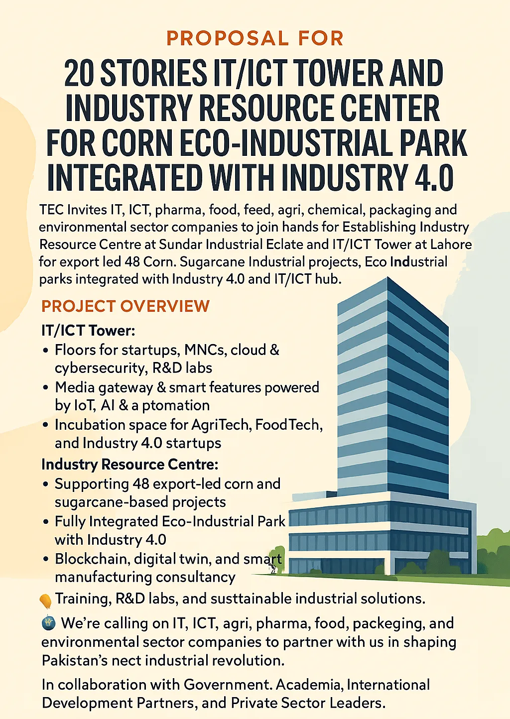 Proposal for 20 stories IT/ICT tower and Industry Resource Centre for Corn Eco Industrial Park integrated with Industry 4.0
